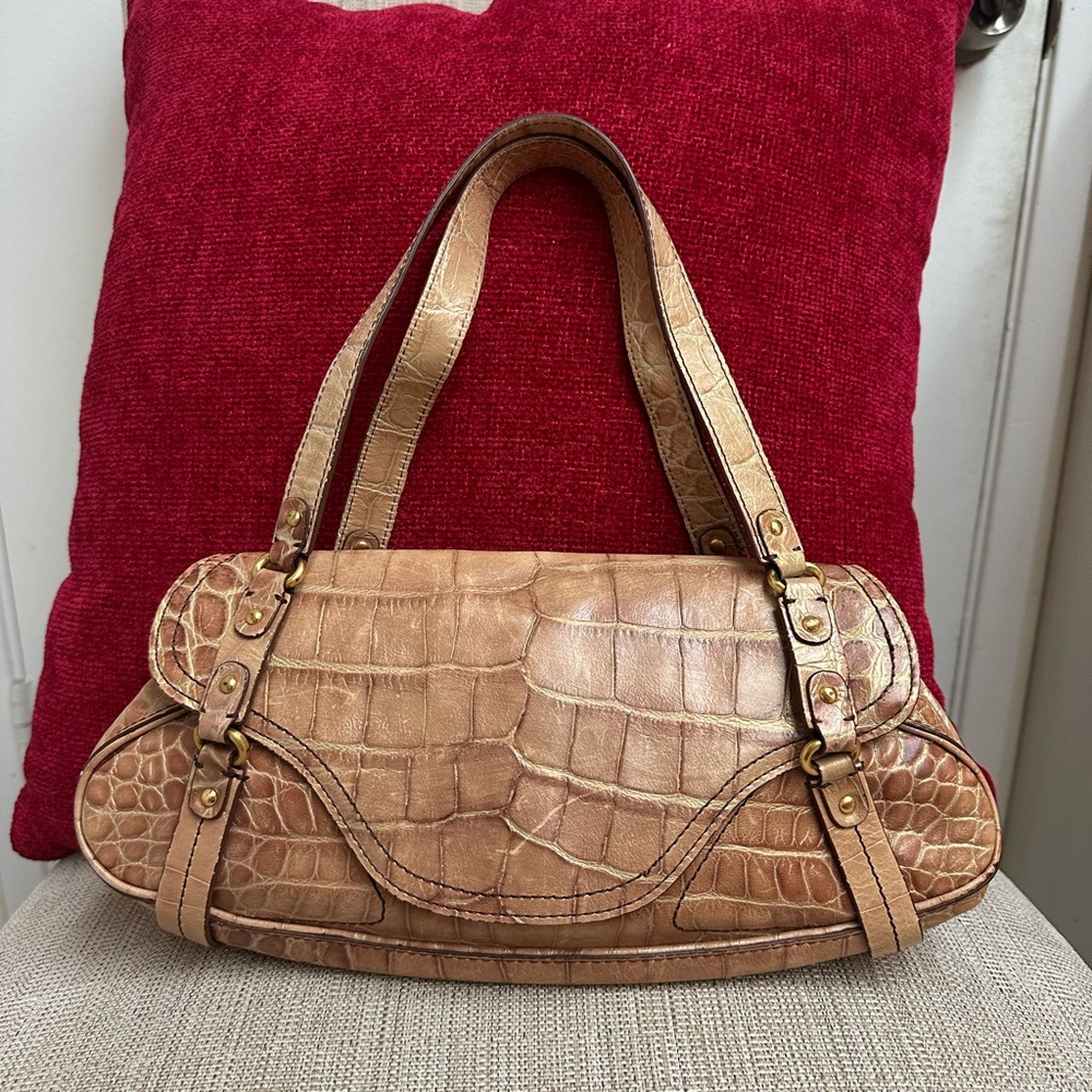 Cole Haan Tan Crocodile-Embossed Shoulder Bag